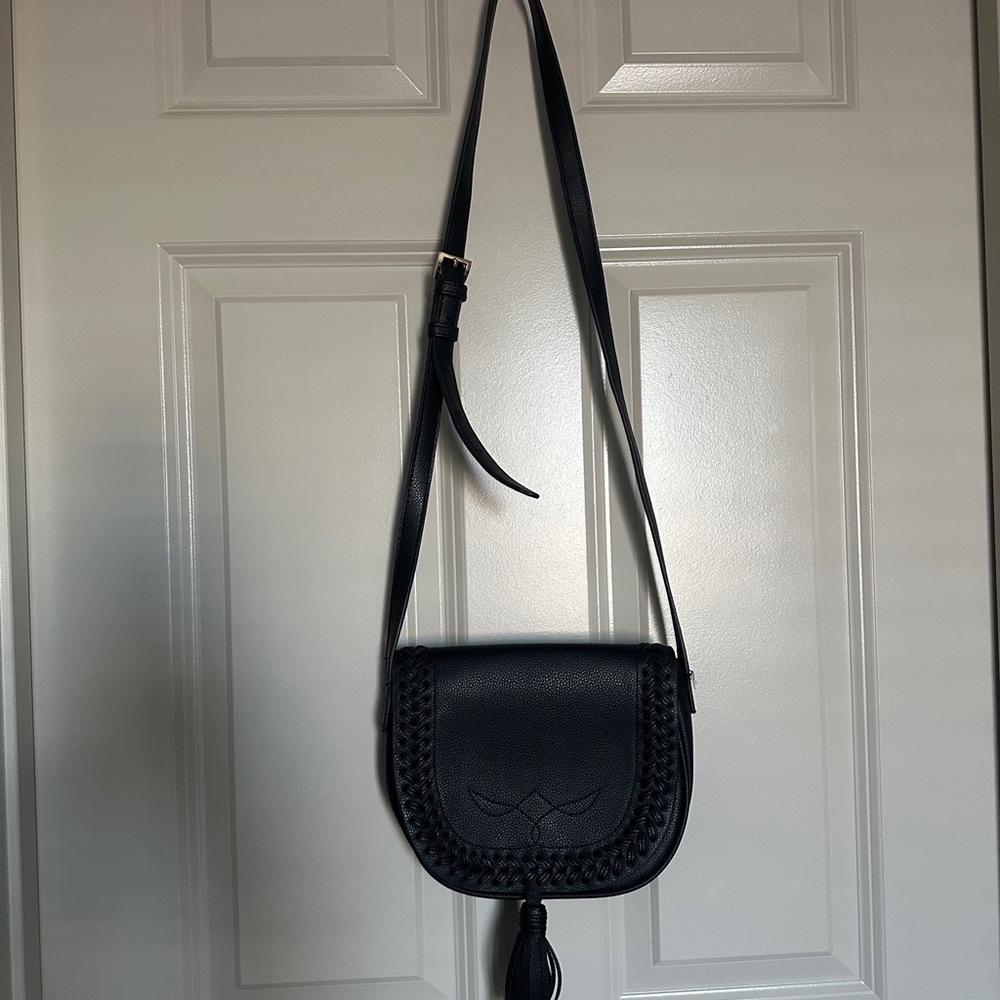 Boho Black PU Leather Crossbody Bag - Picture 2 of 8